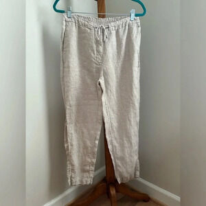 Chico’s Size 6 100% Linen Neutral Oatmeal Colored Tapered Leg Pants Minimalist